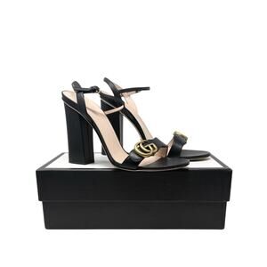 Gucci Marmont Sandals Black Leather Interlocking GG Size 40.5